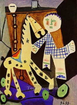 車輪に馬を乗せたクロードは2歳 1949年 キュビズム パブロ・ピカソ Oil Paintings